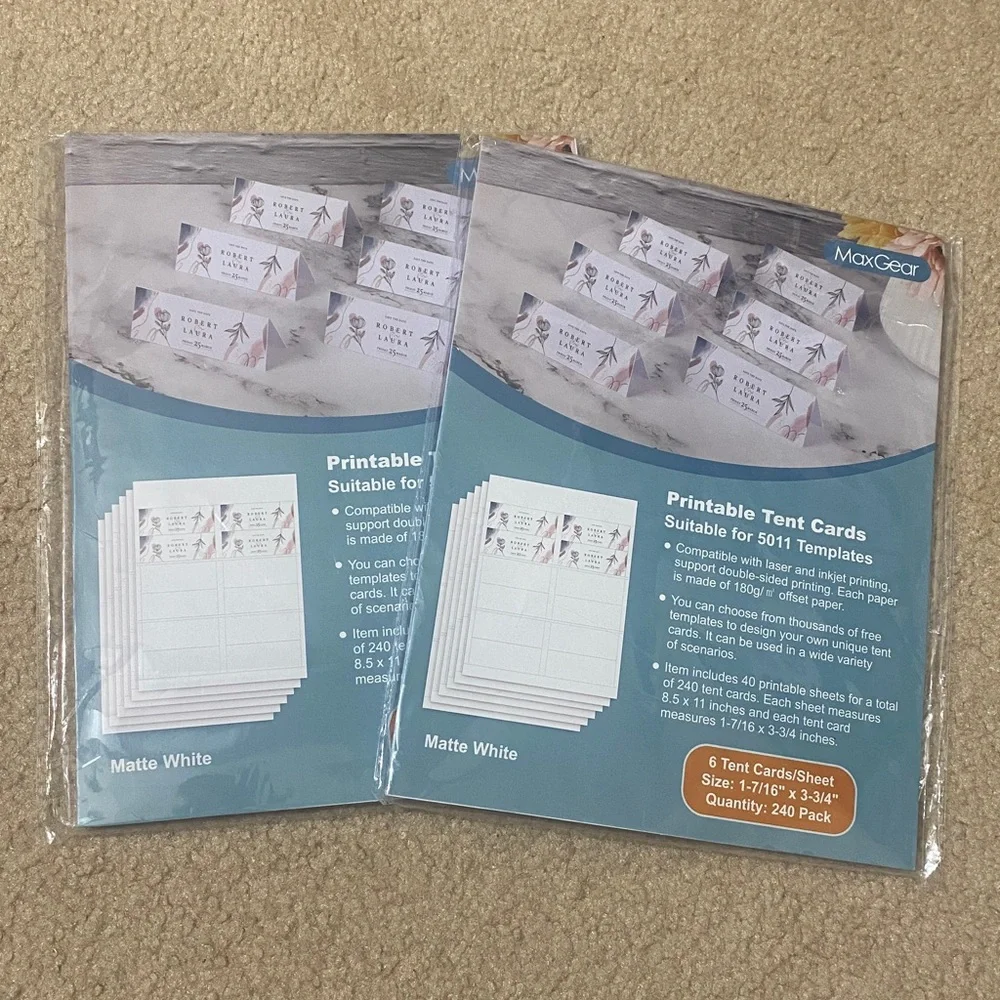 Pack of 2 (Total 480 Cards)--MAXGEAR Printable Tent Cards Size 1-7/16